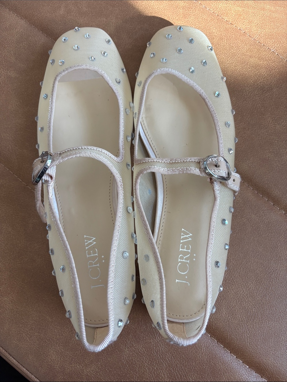 J. Crew Cream Studded Mary Jane Flats with Buckle